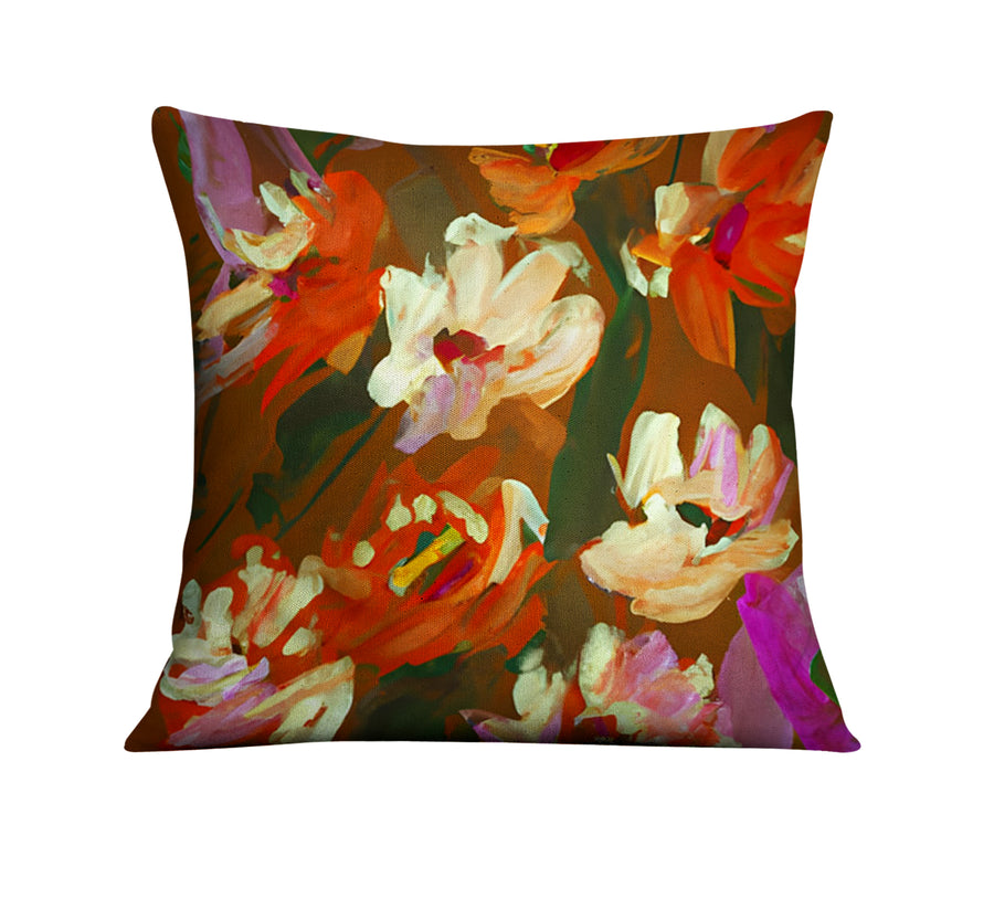 Red and Orange Floral Expression Artwork Throw Pillow Cover