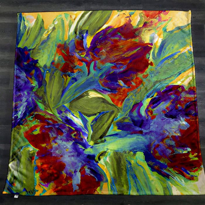 Multicolor Floral Abstract Artwork Fleece Sherpa Blanket