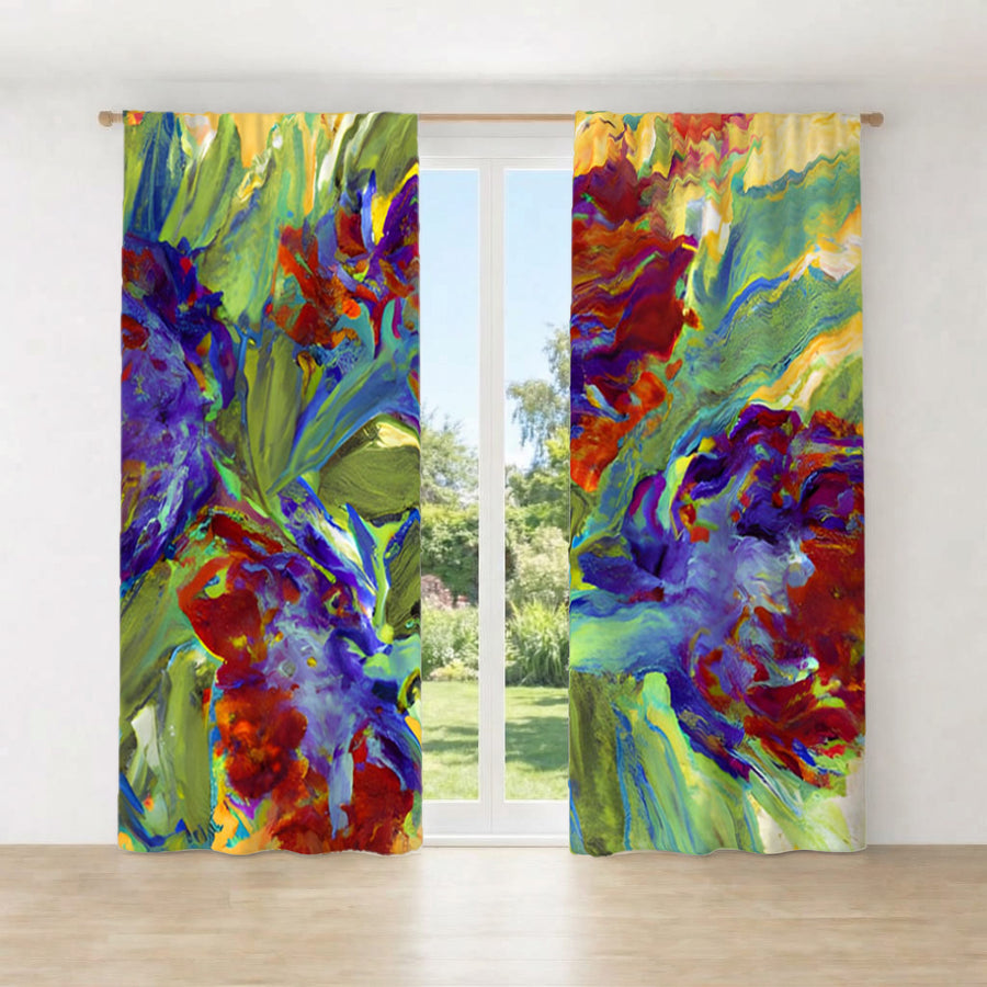 Multicolor Floral Abstract Artwork Window Curtains