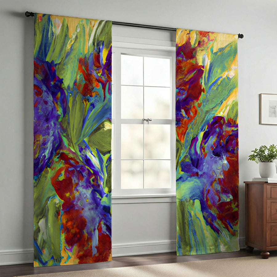 Multicolor Floral Abstract Artwork Window Curtains