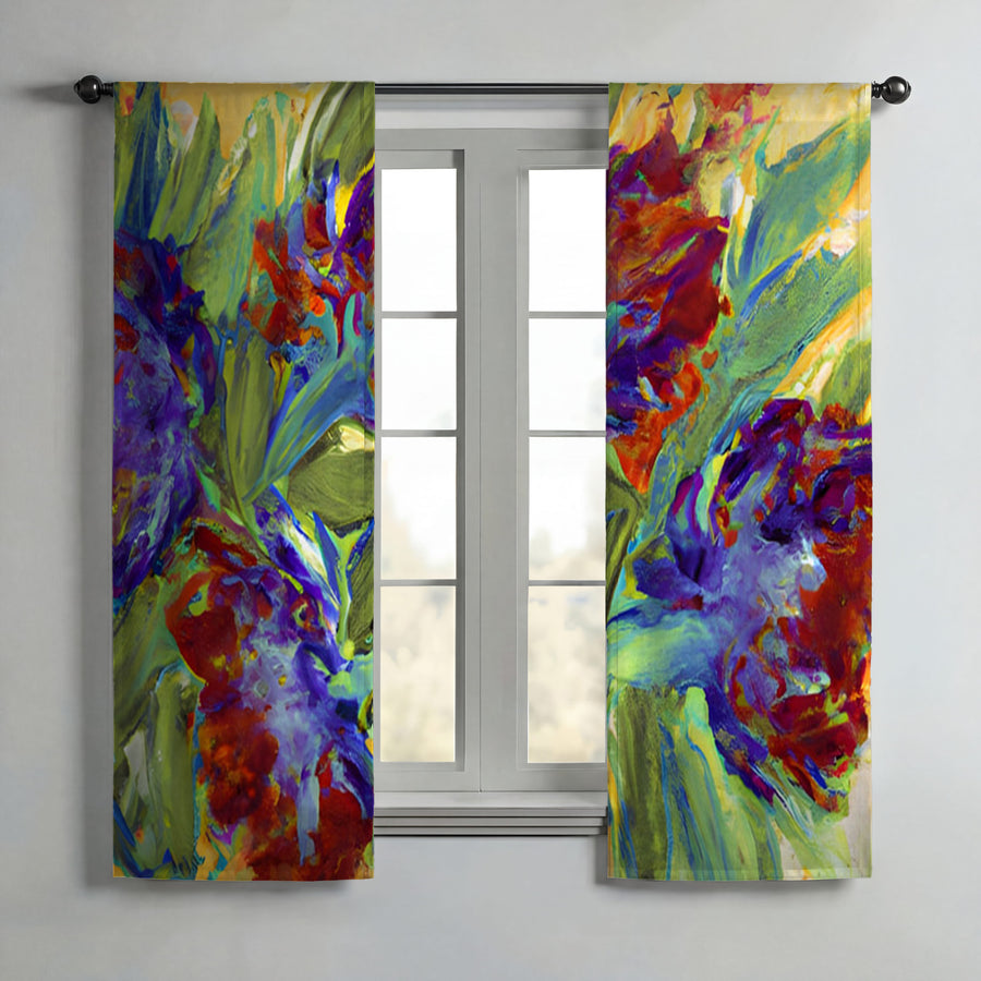 Multicolor Floral Abstract Artwork Window Curtains