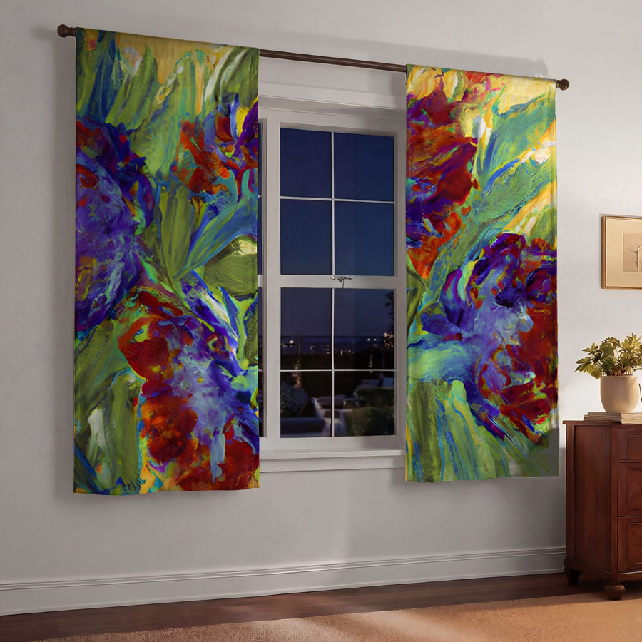 Multicolor Floral Abstract Artwork Window Curtains