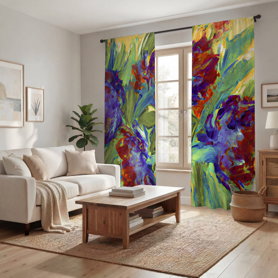 Multicolor Floral Abstract Artwork Window Curtains