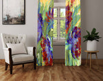 Floral Window Curtains - Green, Purple and Red Contemporary Floral Pattern - Deja Blue Studios