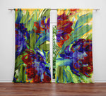 Floral Window Curtains - Green, Purple and Red Contemporary Floral Pattern - Deja Blue Studios