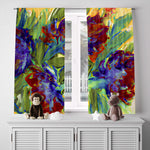 Floral Window Curtains - Green, Purple and Red Contemporary Floral Pattern - Deja Blue Studios