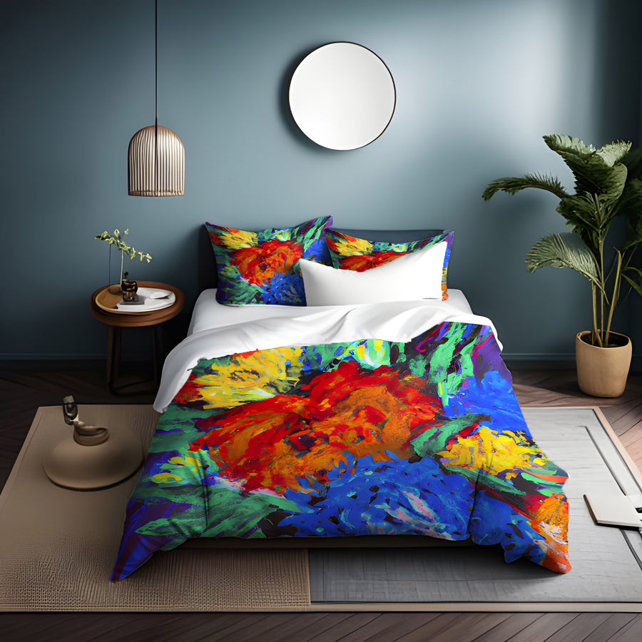 Red and Yellow Floral Burst Artwork Duvet Cover