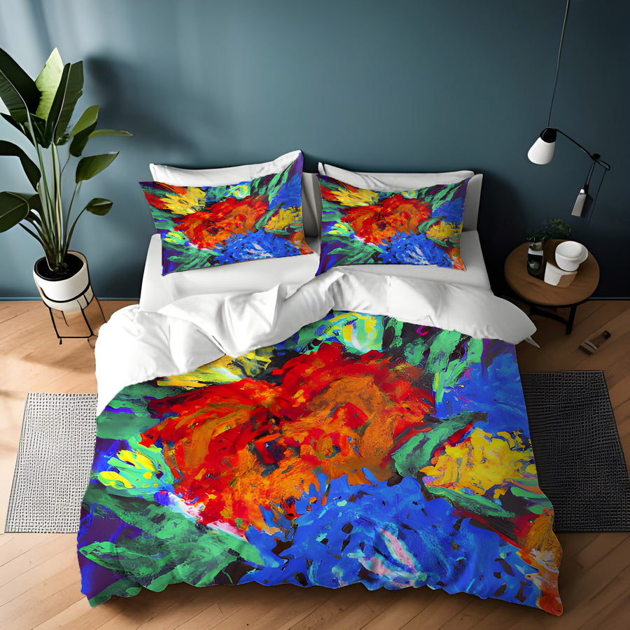 Red and Yellow Floral Burst Artwork Duvet Cover