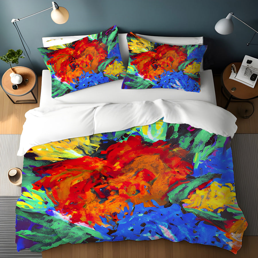 Red and Yellow Floral Burst Artwork Duvet Cover