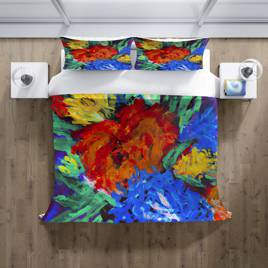 Red and Yellow Floral Burst Artwork Duvet Cover