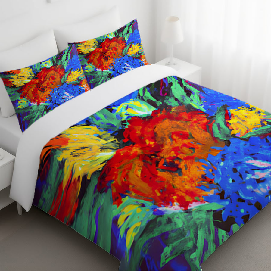 Red and Yellow Floral Burst Artwork Duvet Cover