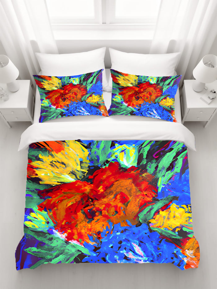 Red and Yellow Floral Burst Artwork Duvet Cover