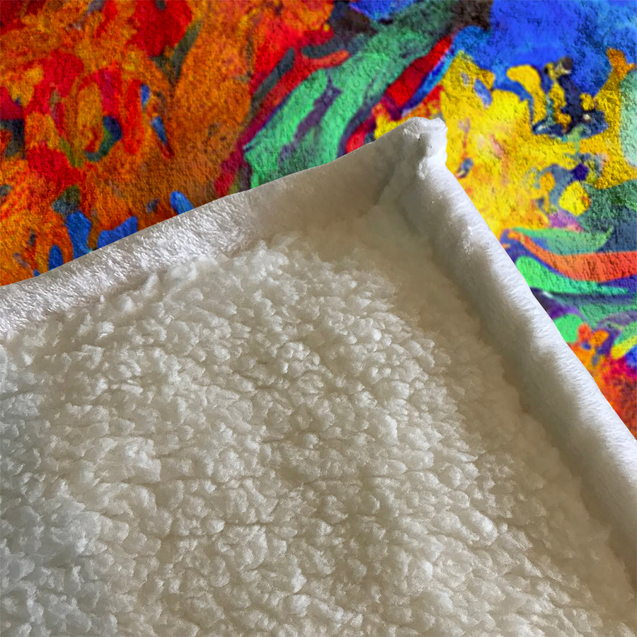 Red and Yellow Floral Burst Artwork Fleece Sherpa Blanket