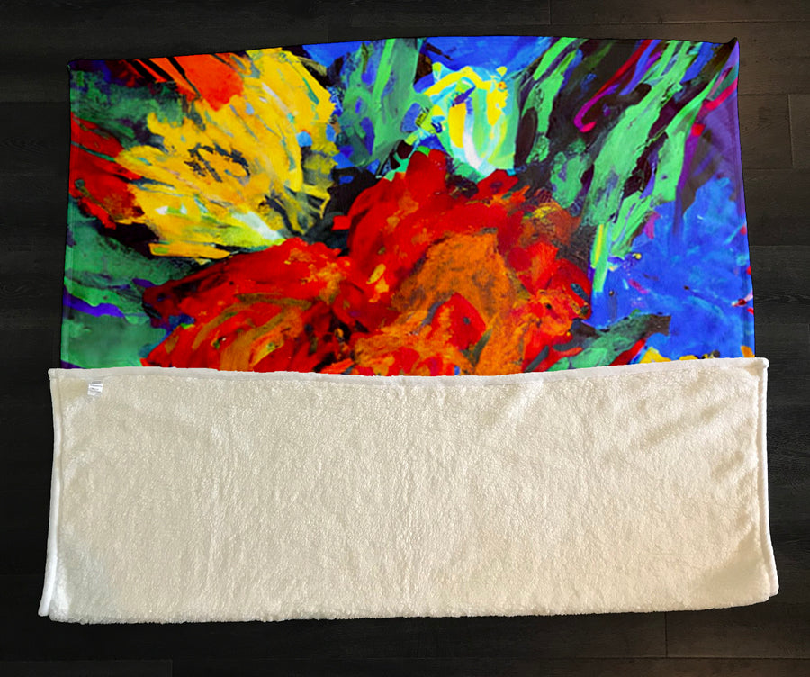 Red and Yellow Floral Burst Artwork Fleece Sherpa Blanket