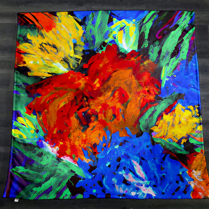 Red and Yellow Floral Burst Artwork Fleece Sherpa Blanket
