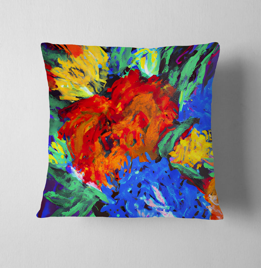 Red and Yellow Floral Burst Artwork Throw Pillow Cover