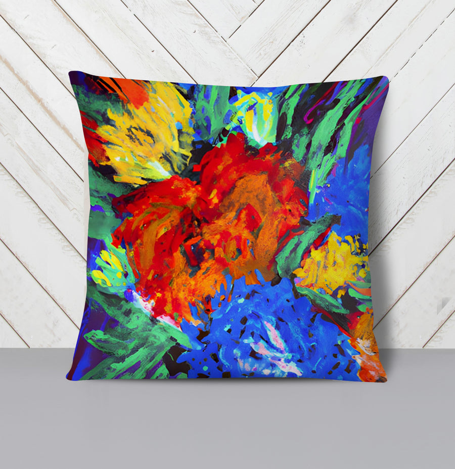 Red and Yellow Floral Burst Artwork Throw Pillow Cover