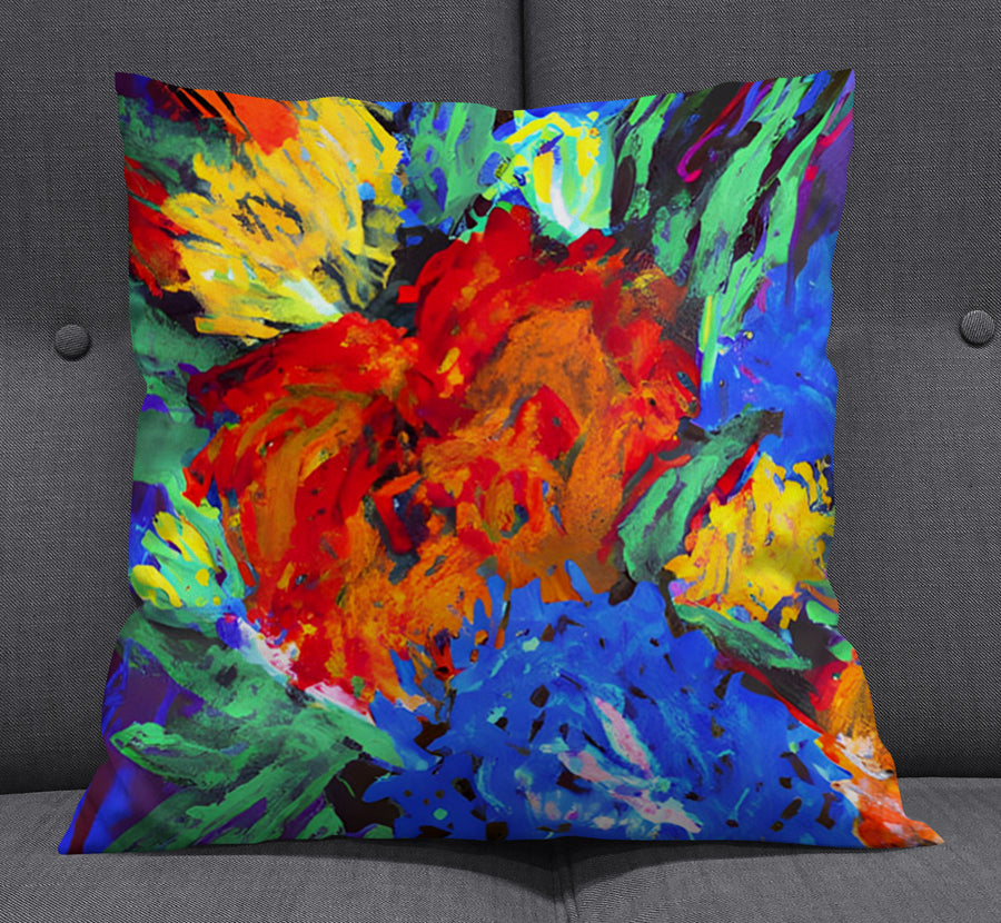 Red and Yellow Floral Burst Artwork Throw Pillow Cover