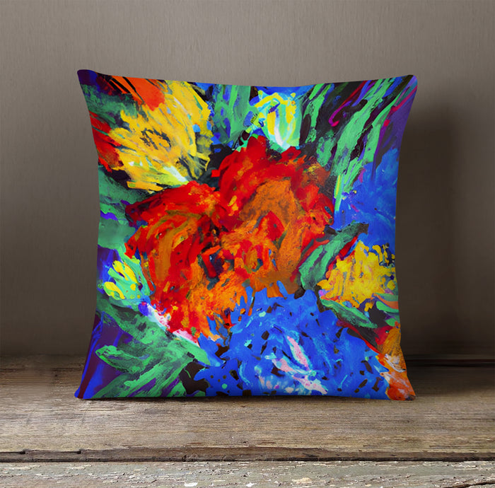 Red and Yellow Floral Burst Artwork Throw Pillow Cover