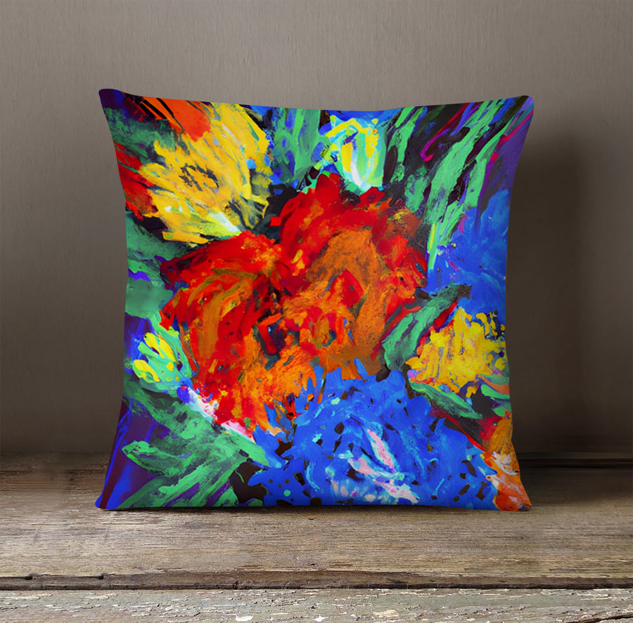 Red and Yellow Floral Burst Artwork Throw Pillow Cover