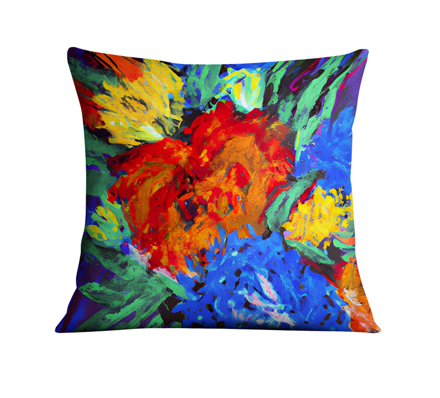 Red and Yellow Floral Burst Artwork Throw Pillow Cover