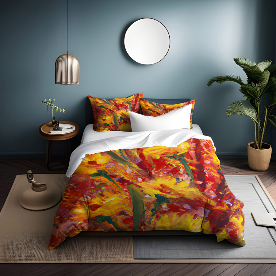 Orange Abstract Floral Expression Artwork Duvet Cover