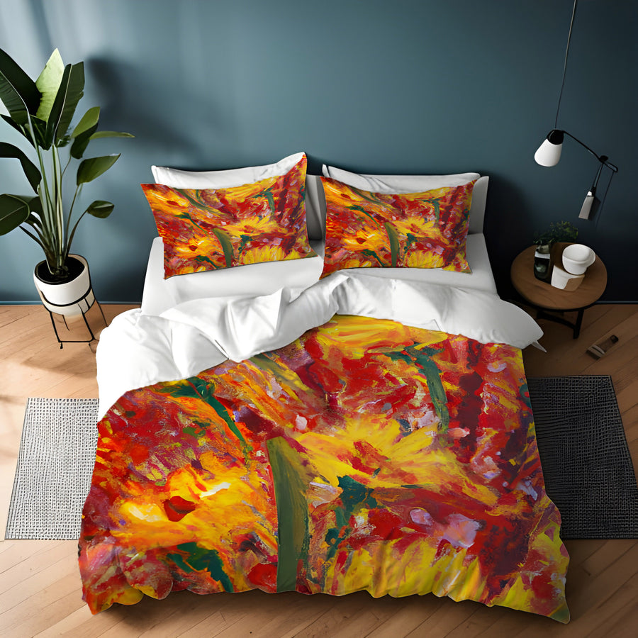 Orange Abstract Floral Expression Artwork Duvet Cover