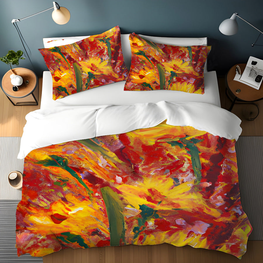 Orange Abstract Floral Expression Artwork Duvet Cover