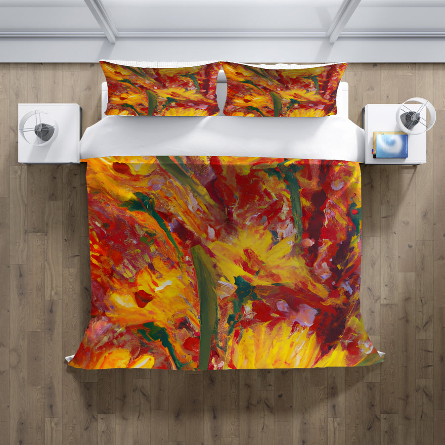Orange Abstract Floral Expression Artwork Duvet Cover