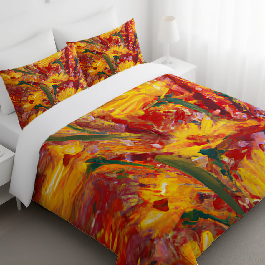 Orange Abstract Floral Expression Artwork Duvet Cover