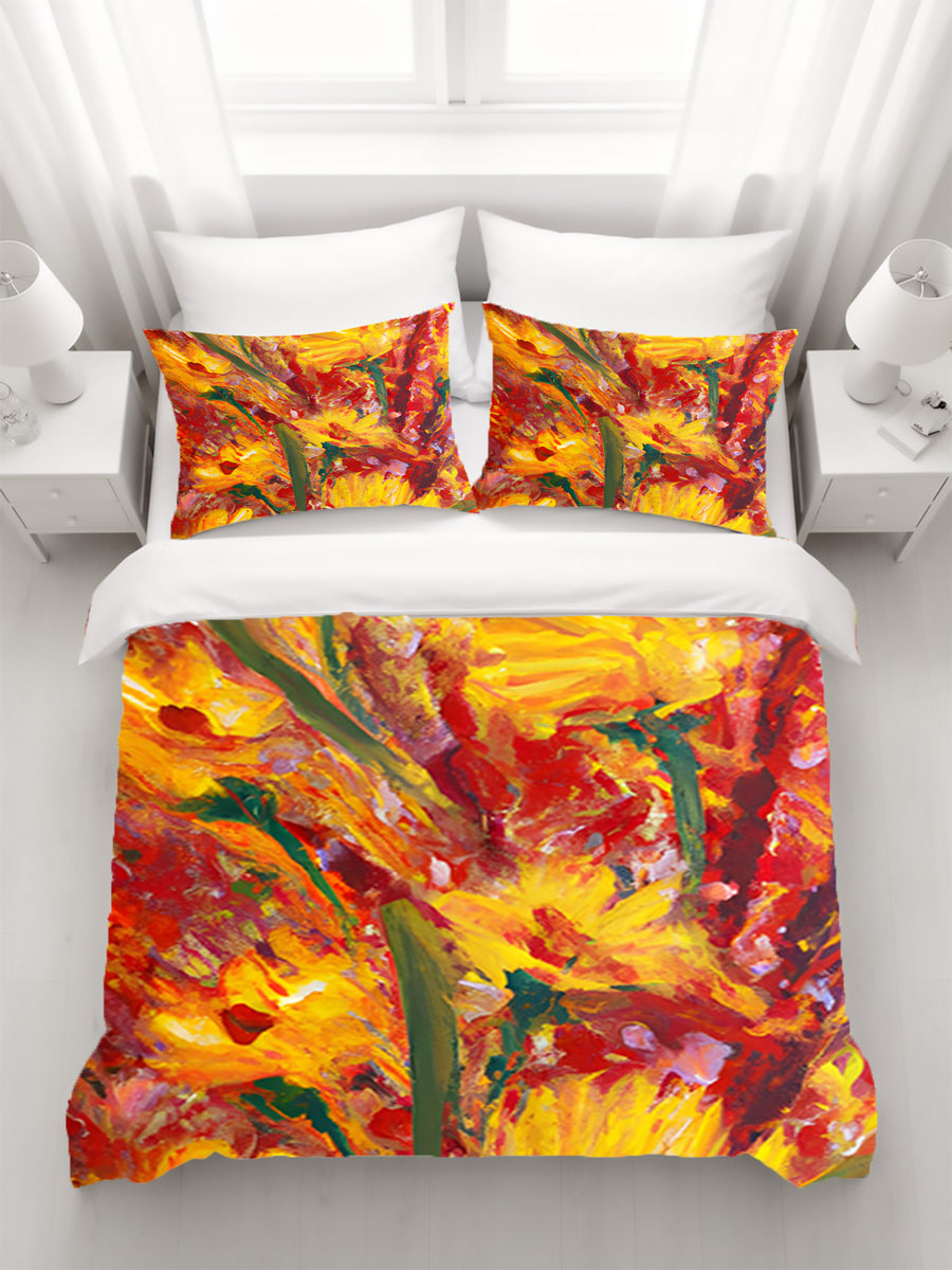 Orange Abstract Floral Expression Artwork Duvet Cover