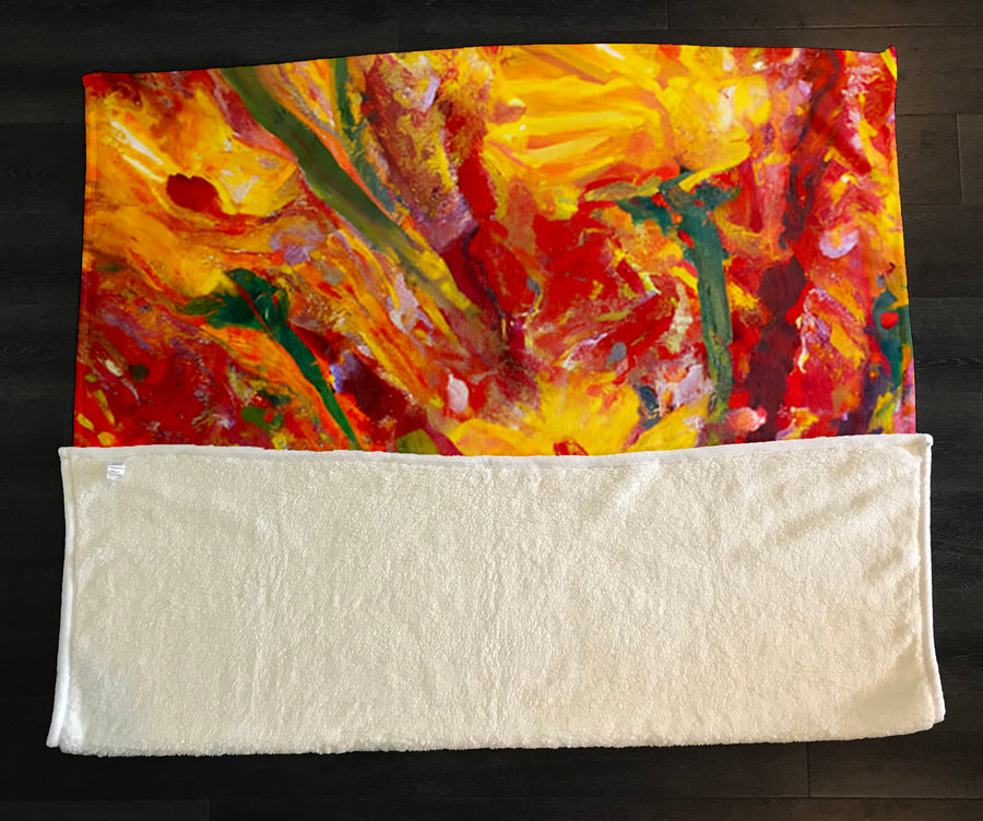 Orange Abstract Floral Expression Artwork Fleece Sherpa Blanket