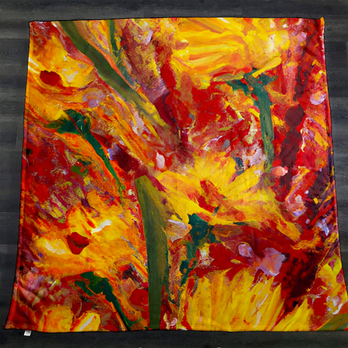 Orange Abstract Floral Expression Artwork Fleece Sherpa Blanket