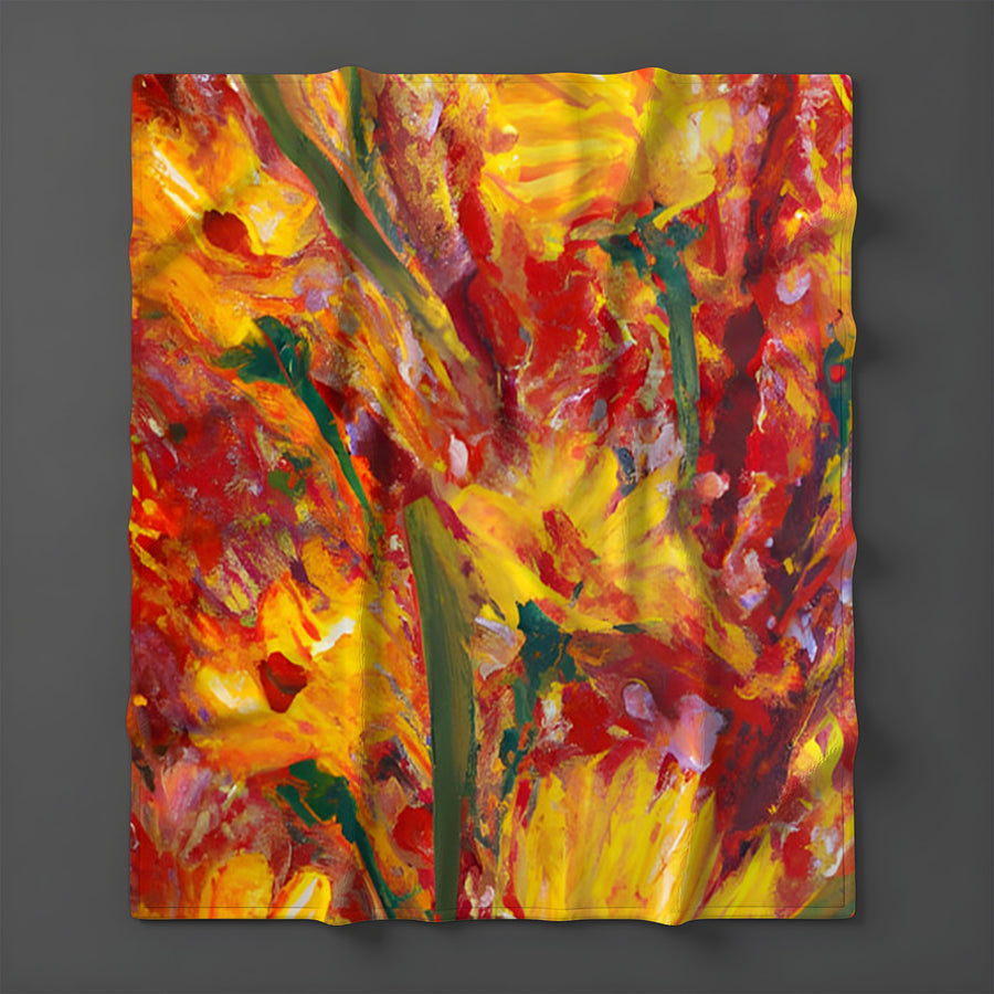 Orange Abstract Floral Expression Artwork Fleece Sherpa Blanket