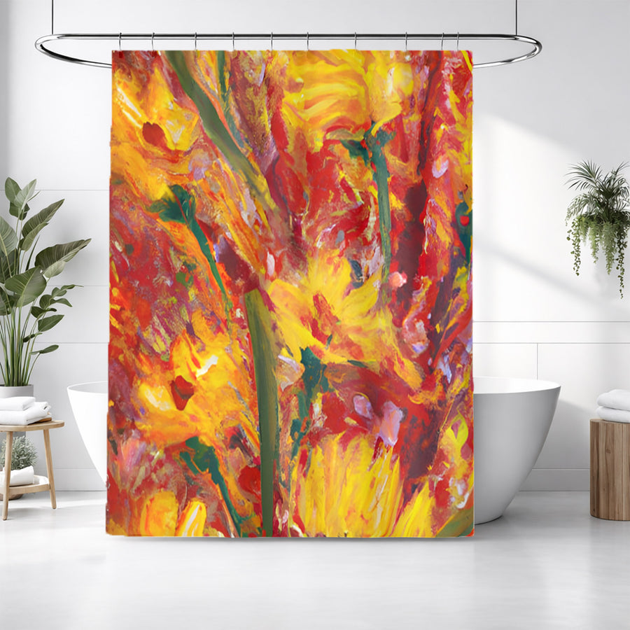 Orange Abstract Floral Expression Artwork Shower Curtain