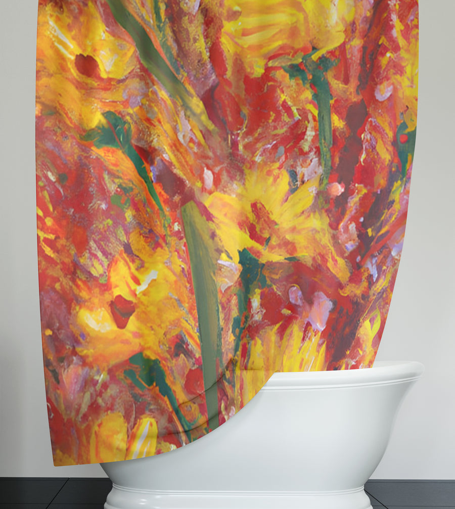Orange Abstract Floral Expression Artwork Shower Curtain