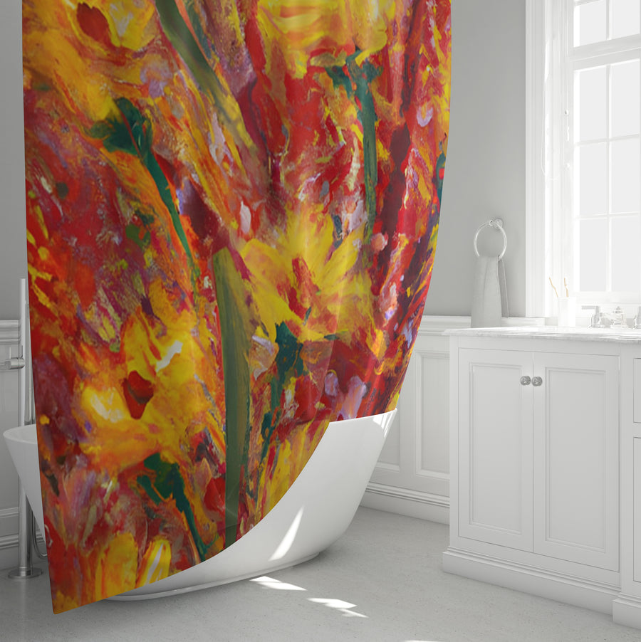 Orange Abstract Floral Expression Artwork Shower Curtain