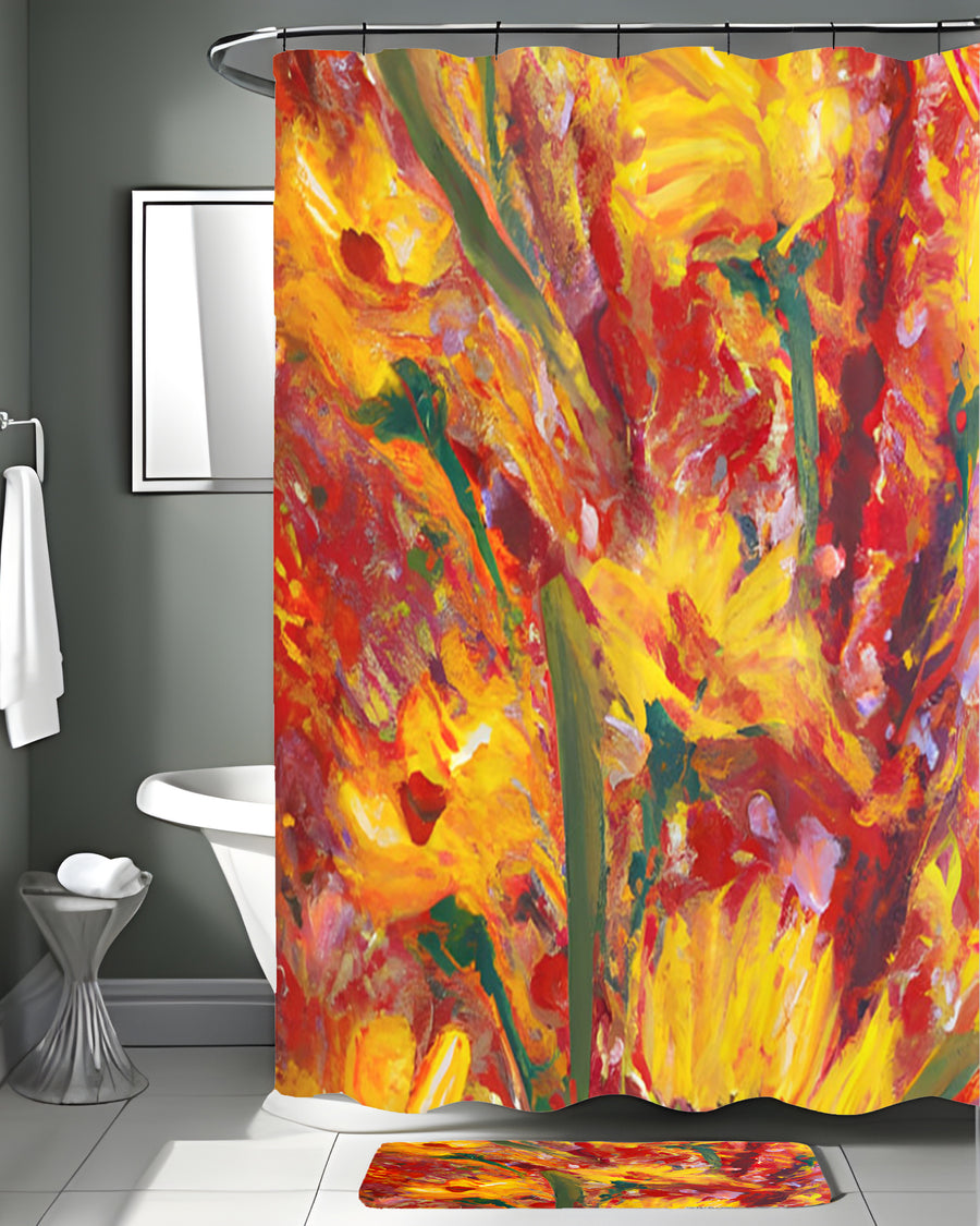 Orange Abstract Floral Expression Artwork Shower Curtain