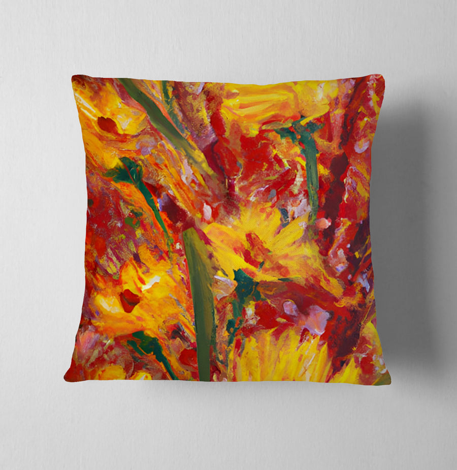 Orange Abstract Floral Expression Artwork Throw Pillow Cover