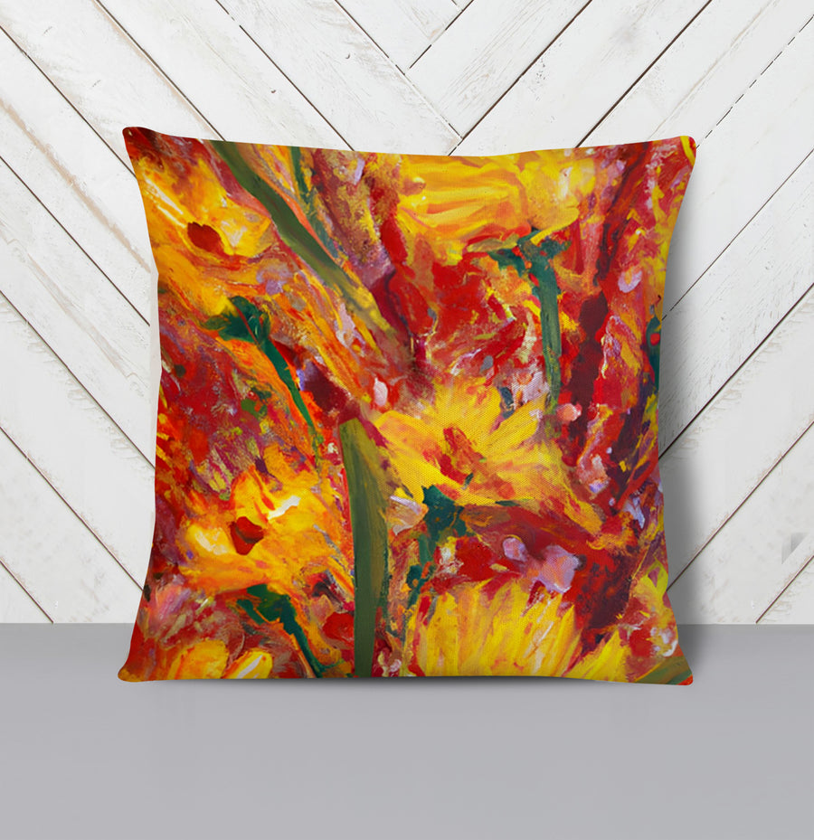 Orange Abstract Floral Expression Artwork Throw Pillow Cover