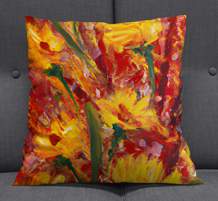 Orange Abstract Floral Expression Artwork Throw Pillow Cover