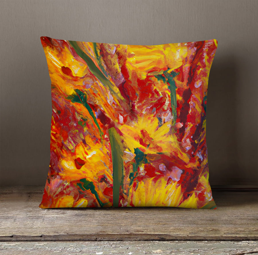 Orange Abstract Floral Expression Artwork Throw Pillow Cover