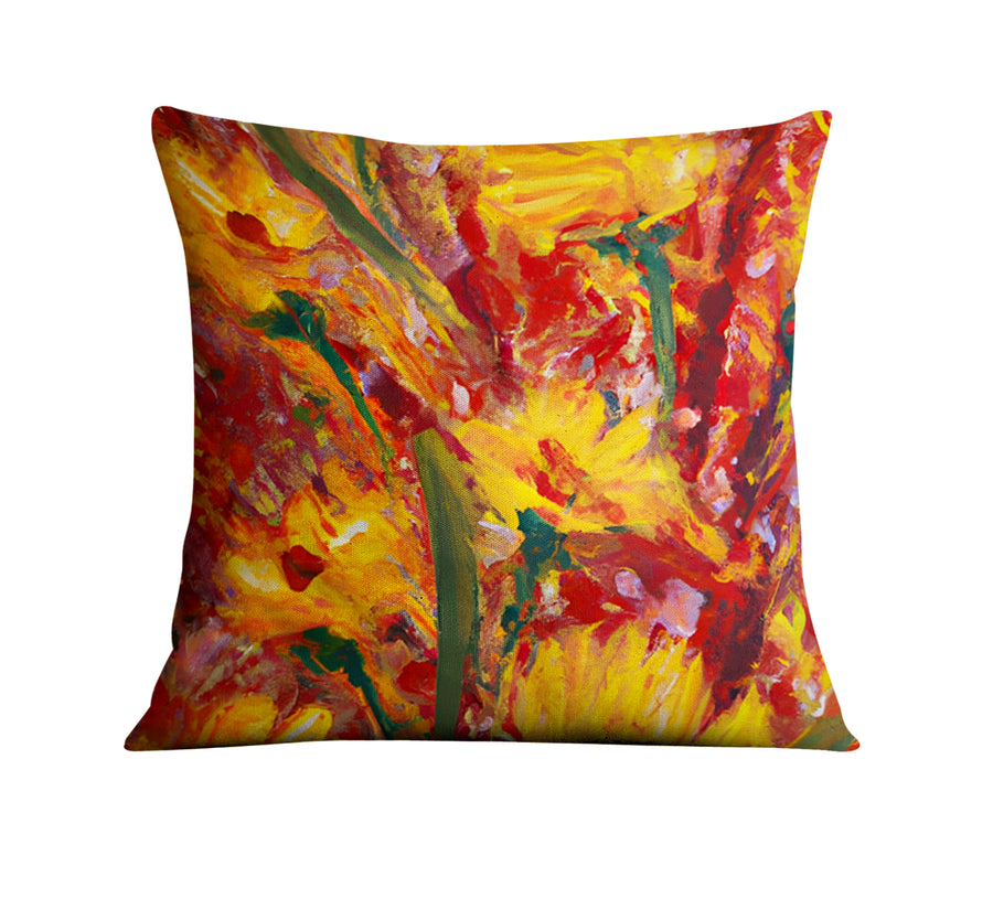 Orange Abstract Floral Expression Artwork Throw Pillow Cover