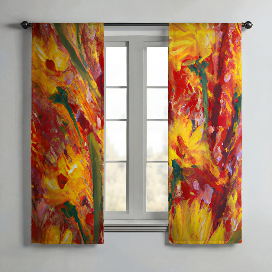 Orange Abstract Floral Expression Artwork Window Curtains