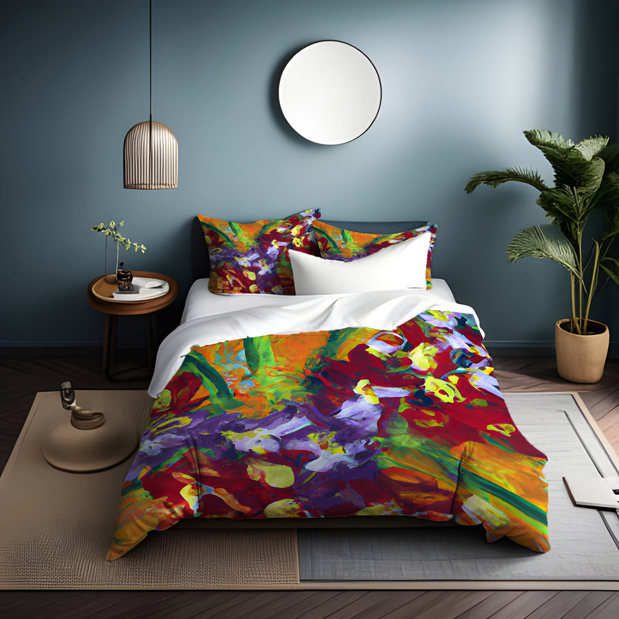 Multicolor Abstract Floral Brush Artwork Duvet Cover