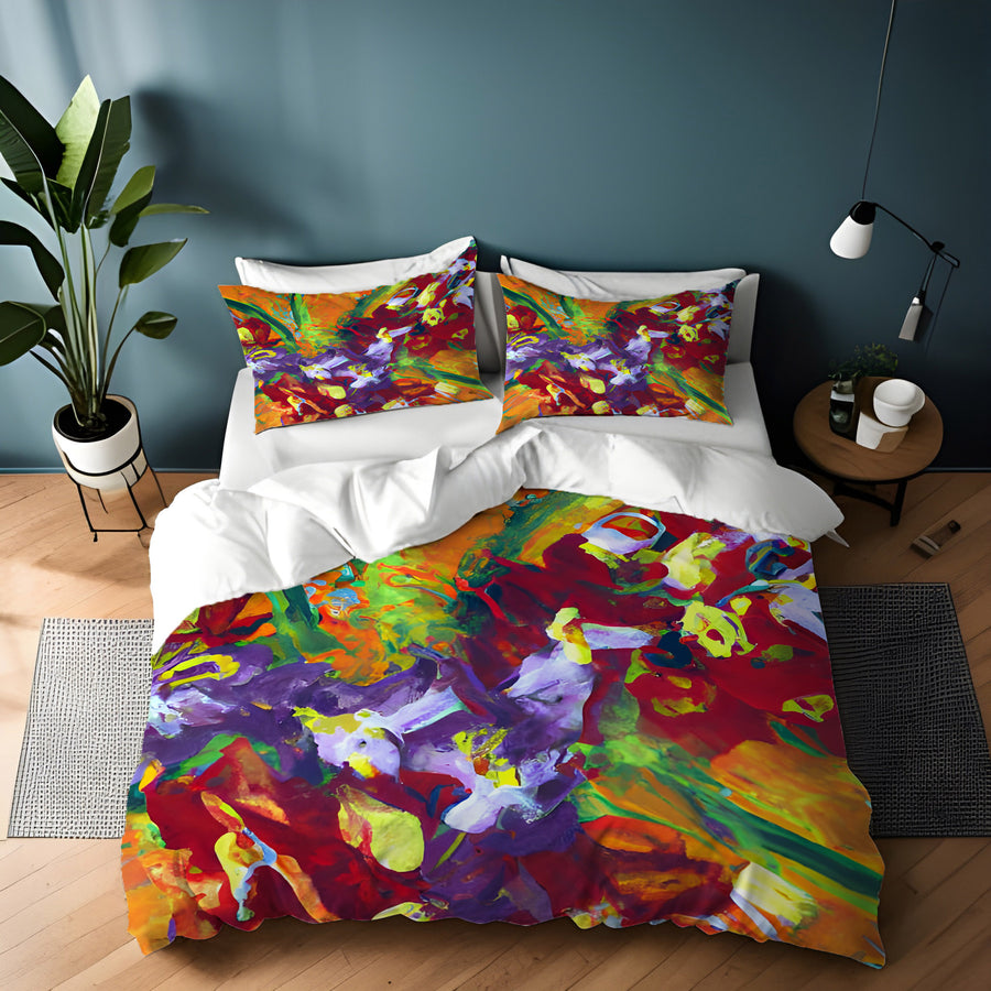Multicolor Abstract Floral Brush Artwork Duvet Cover
