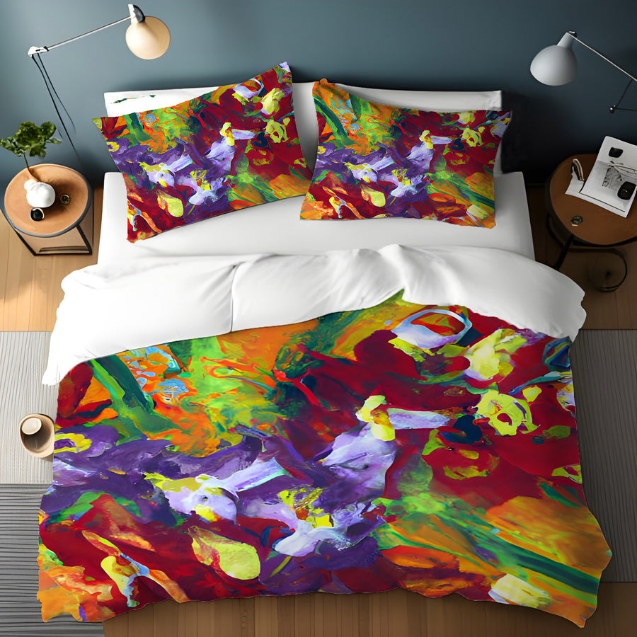 Multicolor Abstract Floral Brush Artwork Duvet Cover