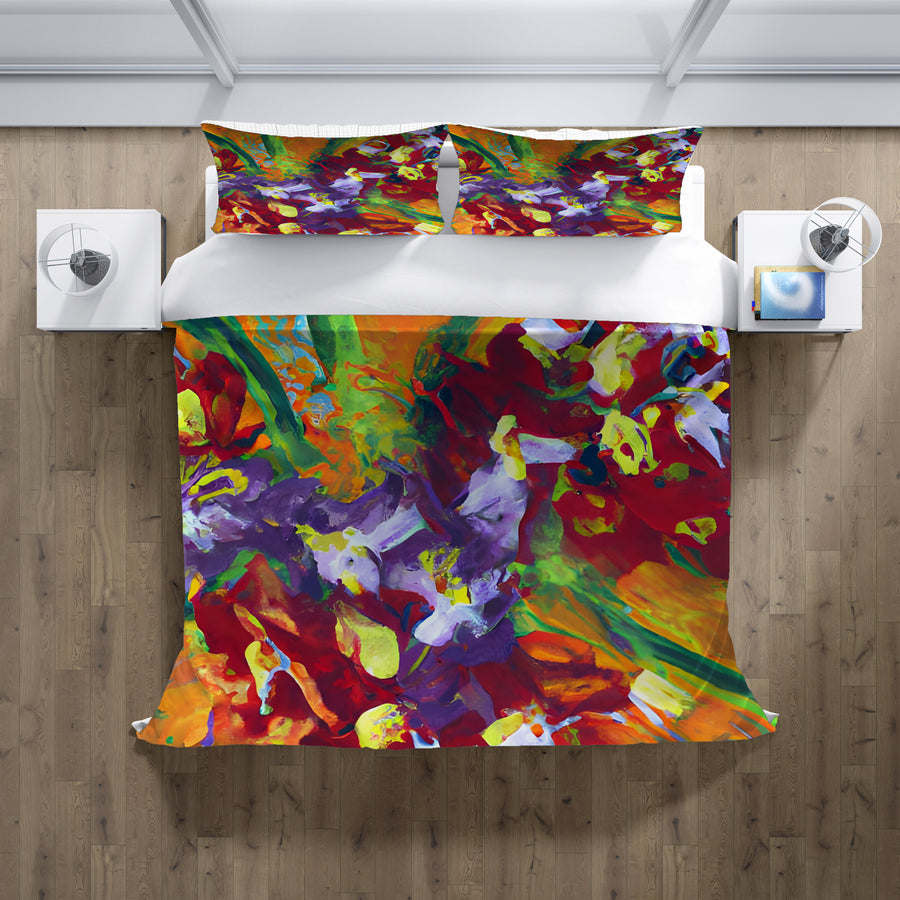 Multicolor Abstract Floral Brush Artwork Duvet Cover
