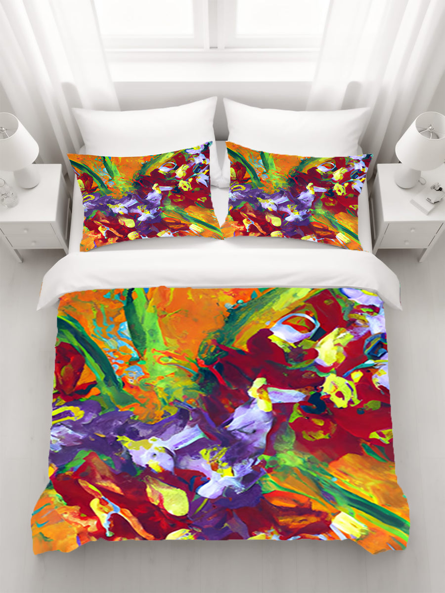Multicolor Abstract Floral Brush Artwork Duvet Cover