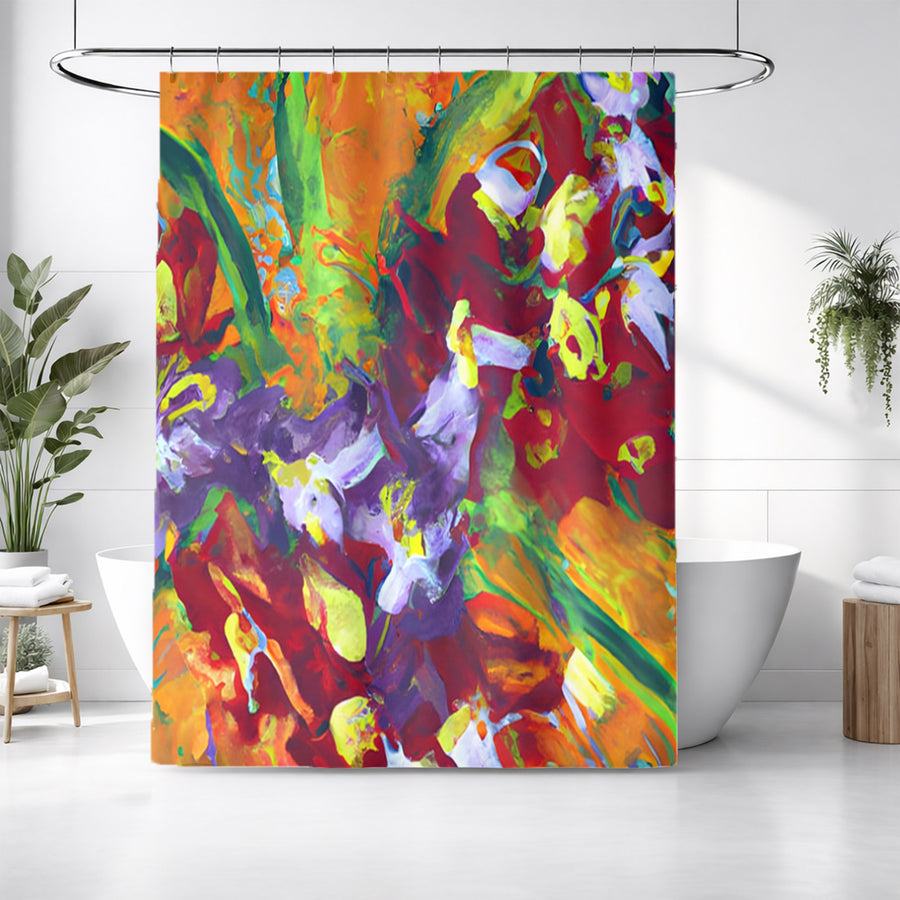 Multicolor Abstract Floral Brush Artwork Shower Curtain